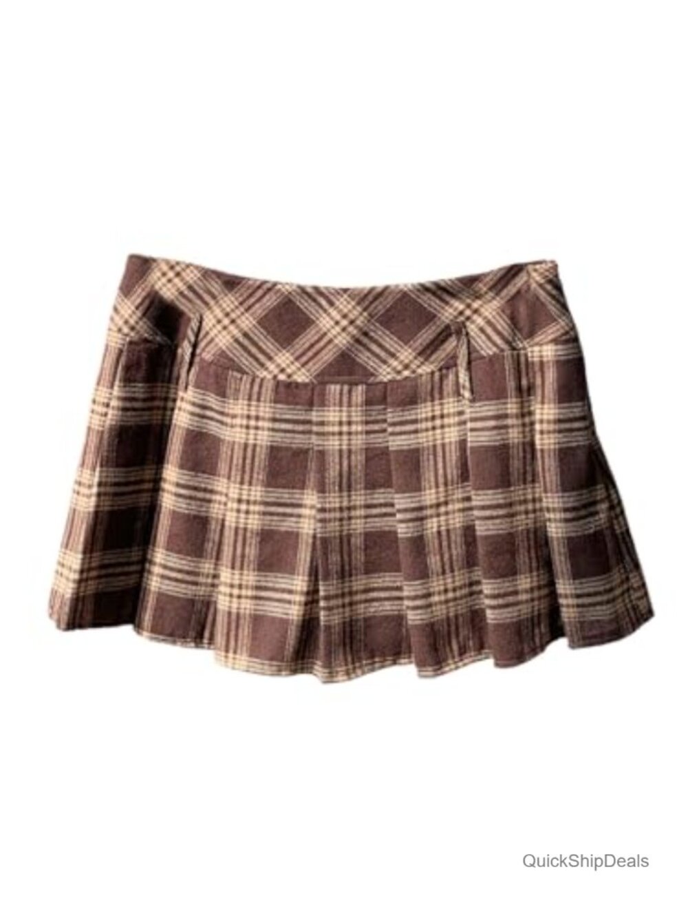 Plaid Mini Skirt Pleated Hem Skater Uniform Built in Shorts